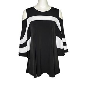 IC by Connie K Size Medium Tunic Top Black White Bell Sleeve Lagenlook Pockets